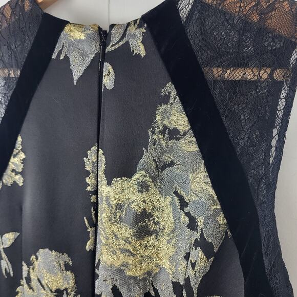 Silk Trim Metallic Floral Midi Fit and Flare Pleated Carmen Marc Valvo Dress | 4 - Picture 8 of 9